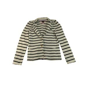 Tommy Hilfiger Womens Jacket Blazer SZ L White Black Crest Long Sleeve 2 Button